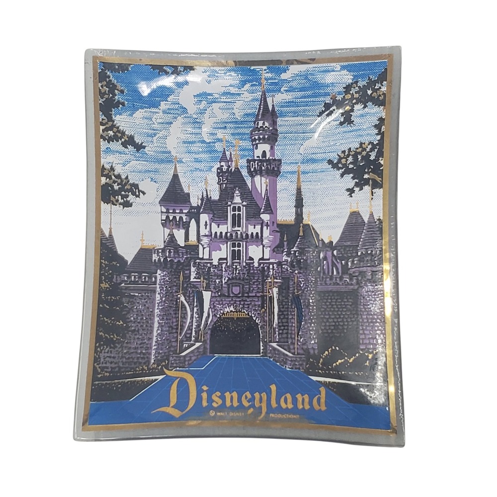 Vintage Disneyland Castle Glass Trinket Dish Walt Disney Productions Souvenir